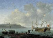 Reinier Nooms Ships in a bay. painting
